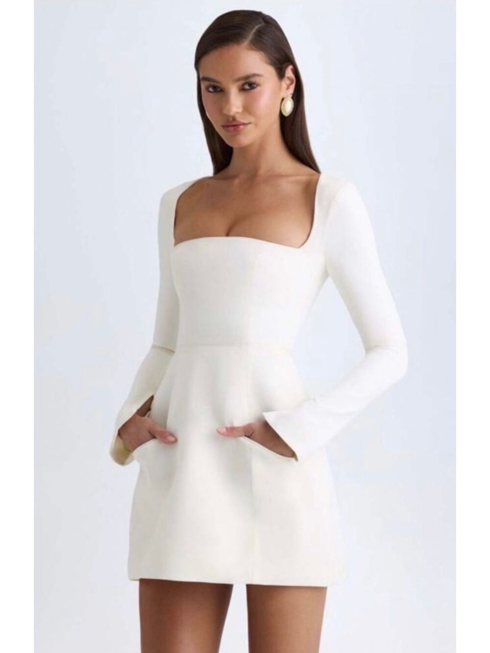 Oh Polly Taesha Square-Neck Structured Tulip Mini Dress Vanilla Size 4 New CLM